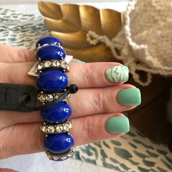 J.Crew Royal Blue Rhinestone Elastic Bracelet NWT - Picture 2 of 7